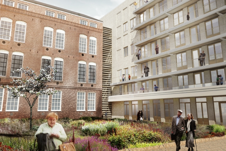 De Nieuwe Sint Jacob, Plantagebuurt Amsterdam: de binnentuin, waar monumentaal en nieuw bij elkaar komen
